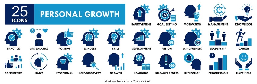 Personal Growth icon collection set. Containing design success, development, growth, motivation, leadership