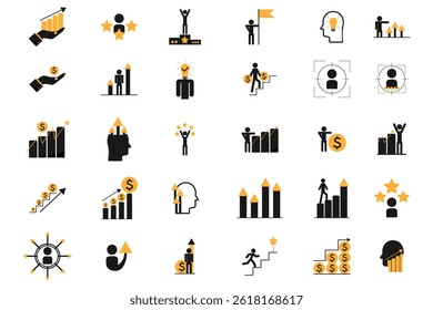 Personal Growth Icon Set. Achievement, progress, success goals icons set