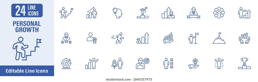 Personal Growth icon set. Contains icons as personal growth, career progress, career development, success, goal, idea and more. Vector illustration.
