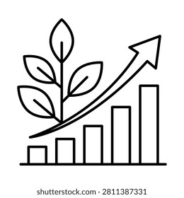 Personal Growth icon. Sprouting leaf plant rising with a bar chart representing progress, self actualization, and development. Vector illustration.