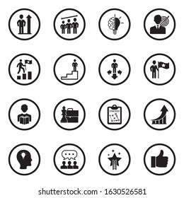 Personal Growth Icons. Black Flat Design In Circle. Vector Illustration.