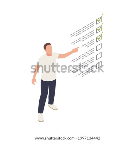 Personal growth isometric icon with man ticking off completed tasks on to do list vector illustration