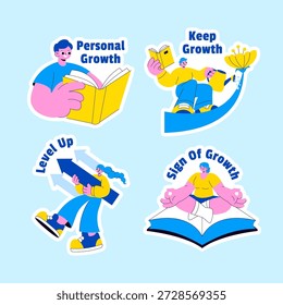 Ilustração de Rótulo de Crescimento Pessoal em Estilo de Plano de Fundo Desenhado à Mão de Desenho Animado Plano
