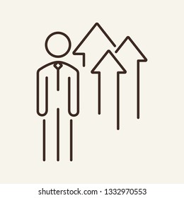 Personal growth line icon. Arrows pointing up and businessman. Business concept. Can be used for topics like career, success, leadership, income