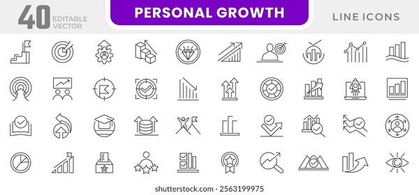 Personal growth line icon set. Containing career progress, growth profit coaching, business people, Professional, Rise, Goal, Progress line icon set. Ui thin line icon pack.