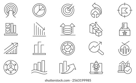 Personal growth line icon set. Containing career progress, growth profit coaching, business people, Professional, Rise, Goal, Progress line icon set. Ui thin line icon pack.