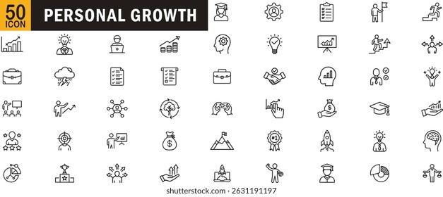 Personal growth line icon set. Self-development, motivation, success, learning, goals, improvement and mindset.
