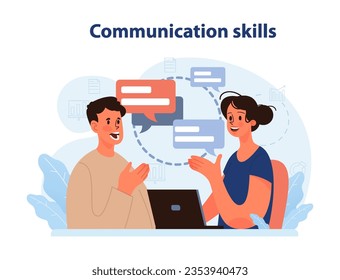 Personal growth. Professional or personal development. Character with communication skill. Effective collaboration, positive interaction with surrounding people. Flat vector illustration