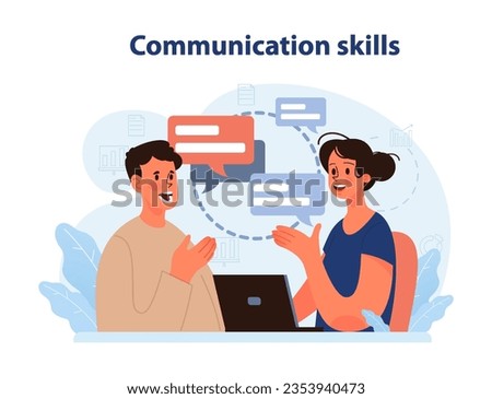 Personal growth. Professional or personal development. Character with communication skill. Effective collaboration, positive interaction with surrounding people. Flat vector illustration