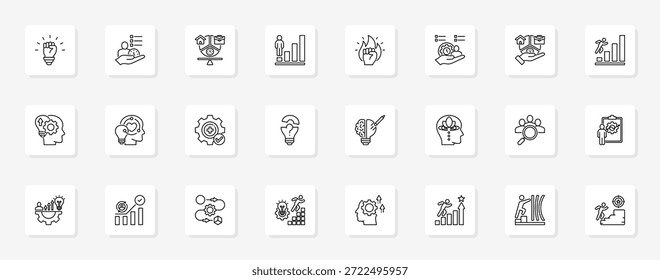 Crescimento pessoal e autodesenvolvimento Conjunto coeso de ícones vetoriais minimalistas que representam ideias-chave com clareza visual
