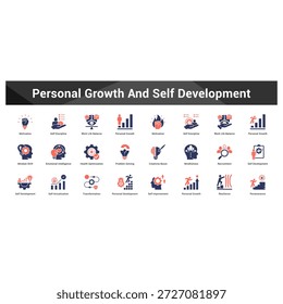 Crecimiento personal y autodesarrollo Conjunto coherente de iconos vectoriales minimalistas que representan ideas clave con claridad visual