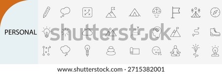 personal growth and self improvement icons, minimal monoline vector set