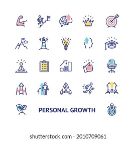 Personal Growth Sign Color Thin Line Icon Set. Vector