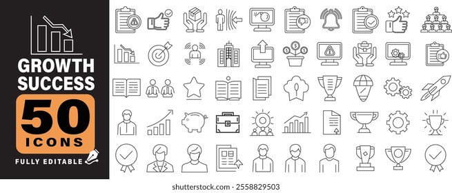 Personal growth and success set of web icons in line style. Growth and success icons for web and mobile app. Growth profit, career progress, business people, strategy, coaching, tutorship, success