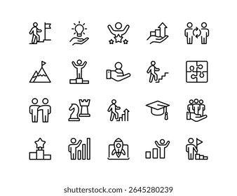 Personal Growth Vector Icon Set | Adjustable Line Weight | Goal, success, mindset, progress, motivation, learning, support, achievement, potential, development, education, leadership, vision icons