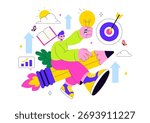 Personal Growth Vector Illustration Featuring Development Through Positive Habits, Lifelong Learning, Adaptability and Perseverance for Career Success