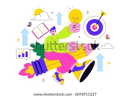 Personal Growth Vector Illustration Featuring Development Through Positive Habits, Lifelong Learning, Adaptability and Perseverance for Career Success