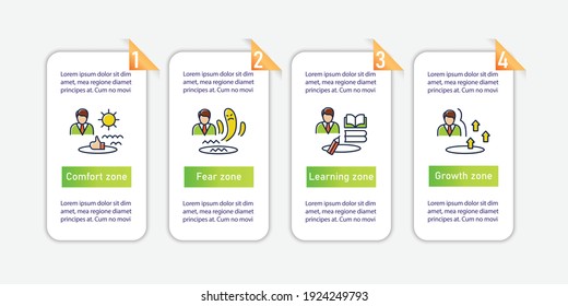 Personal growth vector infographics. Self improvement and self realization. Personal development template for presentations,workflow layout, info chart,banner. Mobile app pages screen with 4 concepts