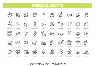 Iconos de línea vectorial de crecimiento personal