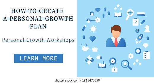  Personal growth web banner. Consists of growth zone, enhancing lifestyle, identifying potential, spiritual identity landing, web page layout template. Linear vector illustrations collection