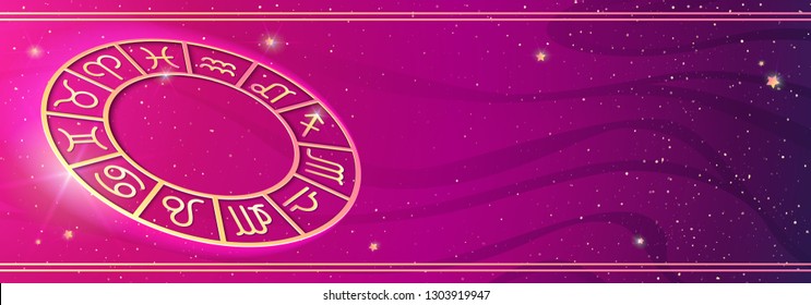 Personal horoscope prediction on magic colors background. Asrtology horizontal banner with place for text. Vector illustration