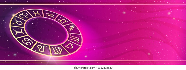 Personal horoscope prediction on magic colors background. Asrtology horizontal banner with place for text. Vector illustration