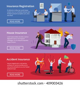 Personal And House Insurance Banner Set With Fire Theft Accidents And Workplace Injuries Isolated Vector Illustration 