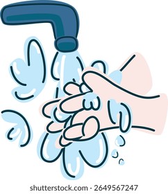 Personal hygiene and care for cleanliness, isolated hands washing under fresh water.Vector in cartoon style