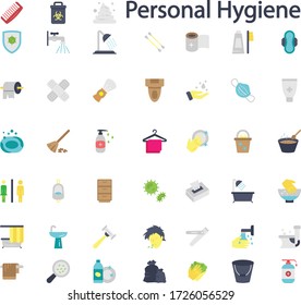 Personal hygiene Concept Vector Designs of Color Icon Set, Bodys cleanliness Equipment on White Background, Bathroom facilities and accessories Elements, Illness Prevention Symbols