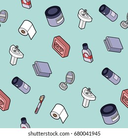 Personal hygiene flat outine isometric pattern