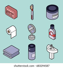 Personal hygiene flat outine isometric set