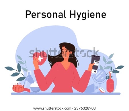 Personal hygiene. Healthy lifestyle and self-care. Character dental, skin and nails care treatment. Everyday beauty routine. Flat vector illustration Stockfoto © 