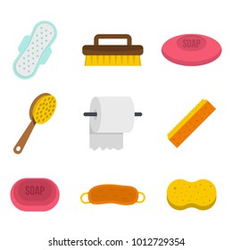 Personal hygiene icon set. Flat set of personal hygiene vector icons for web design isolated on white background