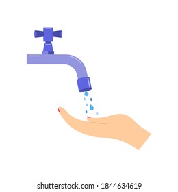 Personal hygiene icon Vector illustration in flat design Girl is washing hands under drops of water from faucet