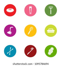 Personal hygiene icons set. Flat set of 9 personal hygiene vector icons for web isolated on white background