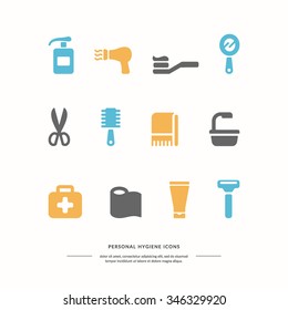 Personal hygiene icons. Vector graphics. Objects of personal hygiene.