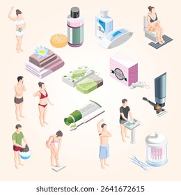 Personal hygiene isometric element collection natural products collection hygienic health care medical treatment foam dental comb essentials washing hands
