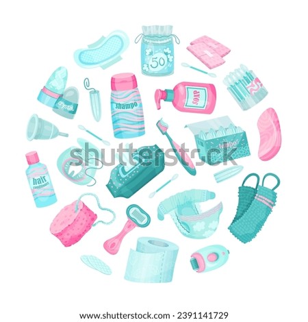 Personal Hygiene Items Round Composition Design Vector Template