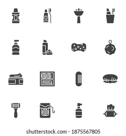 Personal Hygiene vector icons set, modern solid symbol collection, filled style pictogram pack. Signs, logo illustration. Set includes icons as mouthwash, toothpaste, soap, sponge, cream, shave foam