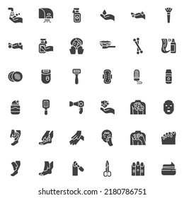Personal hygiene vector icons set, modern solid symbol collection, filled style pictogram pack. Signs, logo illustration. Set includes icons as hands washing, face mask, Feminine hygiene tampon