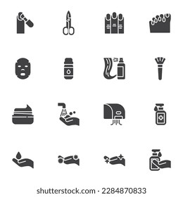 Personal hygiene vector icons set, manicure and pedicure modern solid symbol collection, filled style pictogram pack. Signs, logo illustration. Set includes icons as nail polish, water hand washing
