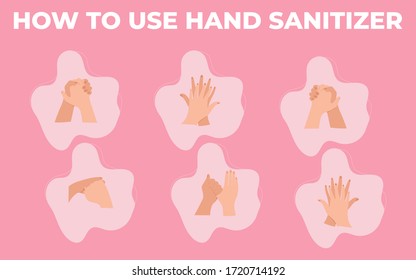 Personal hygiene wash hands alcohol sanitizer gel. Infographic how to use sanitizer to make base hygiene like a disease prevention.