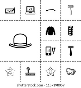 Personal icon. collection of 13 personal filled and outline icons such as razor, hair curler, mp3 player, hat, welding glasses. editable personal icons for web and mobile.