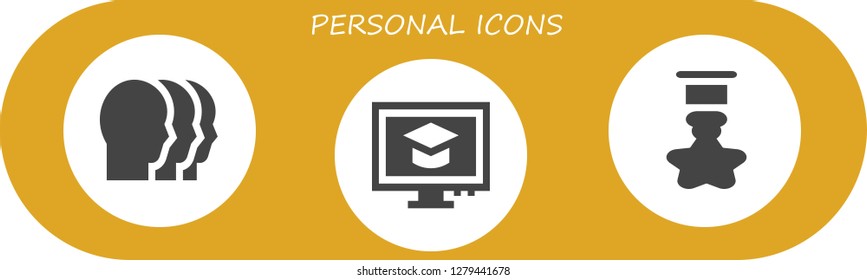  personal icon set. 3 filled personal icons. Simple modern icons about  - Heads, Computer, Badge