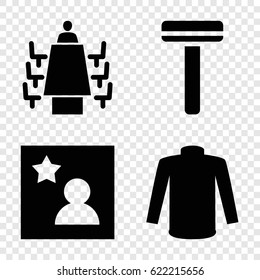 Personal icons set. set of 4 personal filled icons such as razor, sweater, meeting