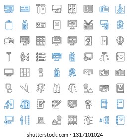 personal icons set. Collection of personal with notebook, skills, lockers, shaving brush, locker, computer, badge, biography, recorder, razor. Editable and scalable personal icons.