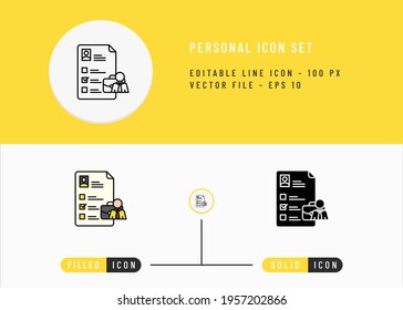 Personal icons set editable stroke vector illustration. Employment business symbol. Icon line style on isolated background for ui mobile app, web design, and presentation.