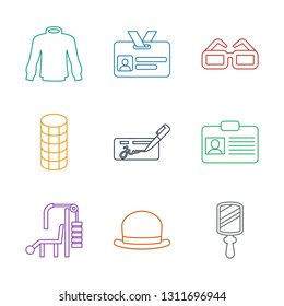 personal icons. Trendy 9 personal icons. Contain icons such as mirror, hat, gym equipment, badge, check, hair curler, glasses, sweater. personal icon for web and mobile.