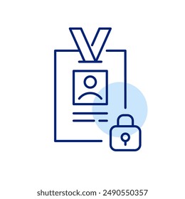 Insignia de identificación personal con foto y candado. Acceso autorizado y Identificación segura. Icono de trazo perfecto y editable