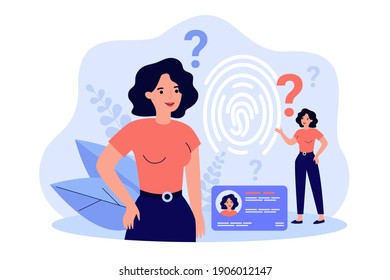 Personal ID and biometric access control. Person using identity office badge and fingerprint scanner for access pass. Vector illustration for safety, identification, authorization concept